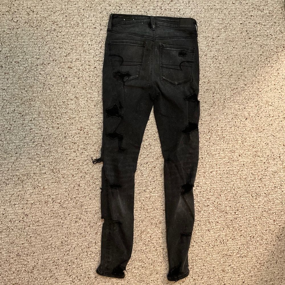 American Eagle Next Level Stretch Black Distressed Skinny Jeans Size 2 Regular - Picture 5 of 6